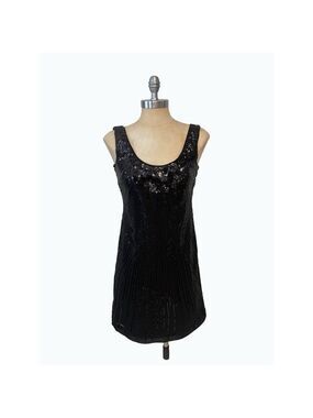 White House Black Market Black Sequin Shift Cocktail Dress size 0